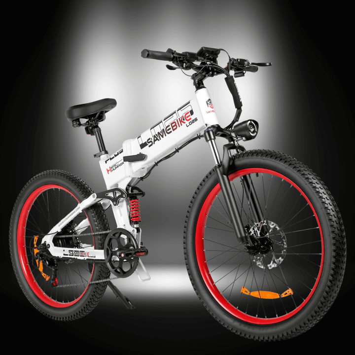 SAMEBIKE LO26 PLUS 1000W Folding Electric Bike with rugged tires and adjustable front suspension