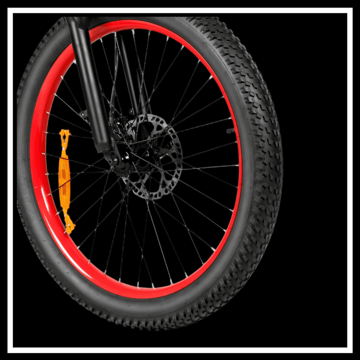 🇮🇪🇪🇺🇬🇧 SAMEBIKE LO26 PLUS 1000W electric bike wheel with bold red rim and rugged tire for superior performance.