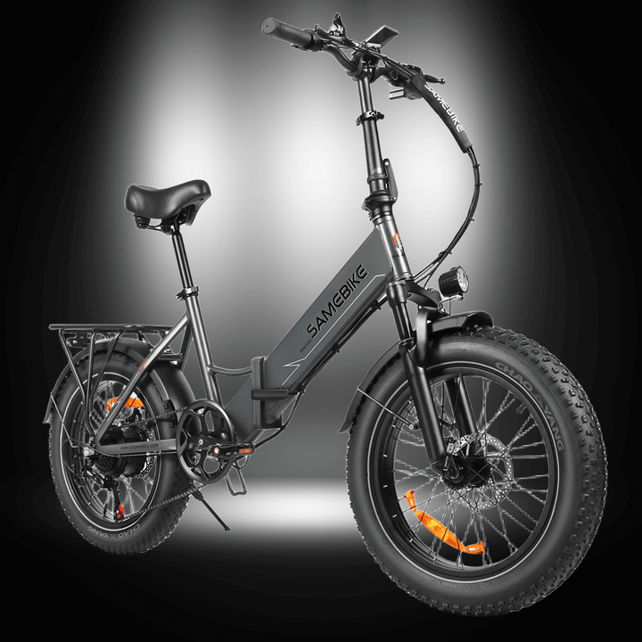 SAMEBIKE LOTDM200 II lightweight folding bike with 750W motor for urban commuting and storage.