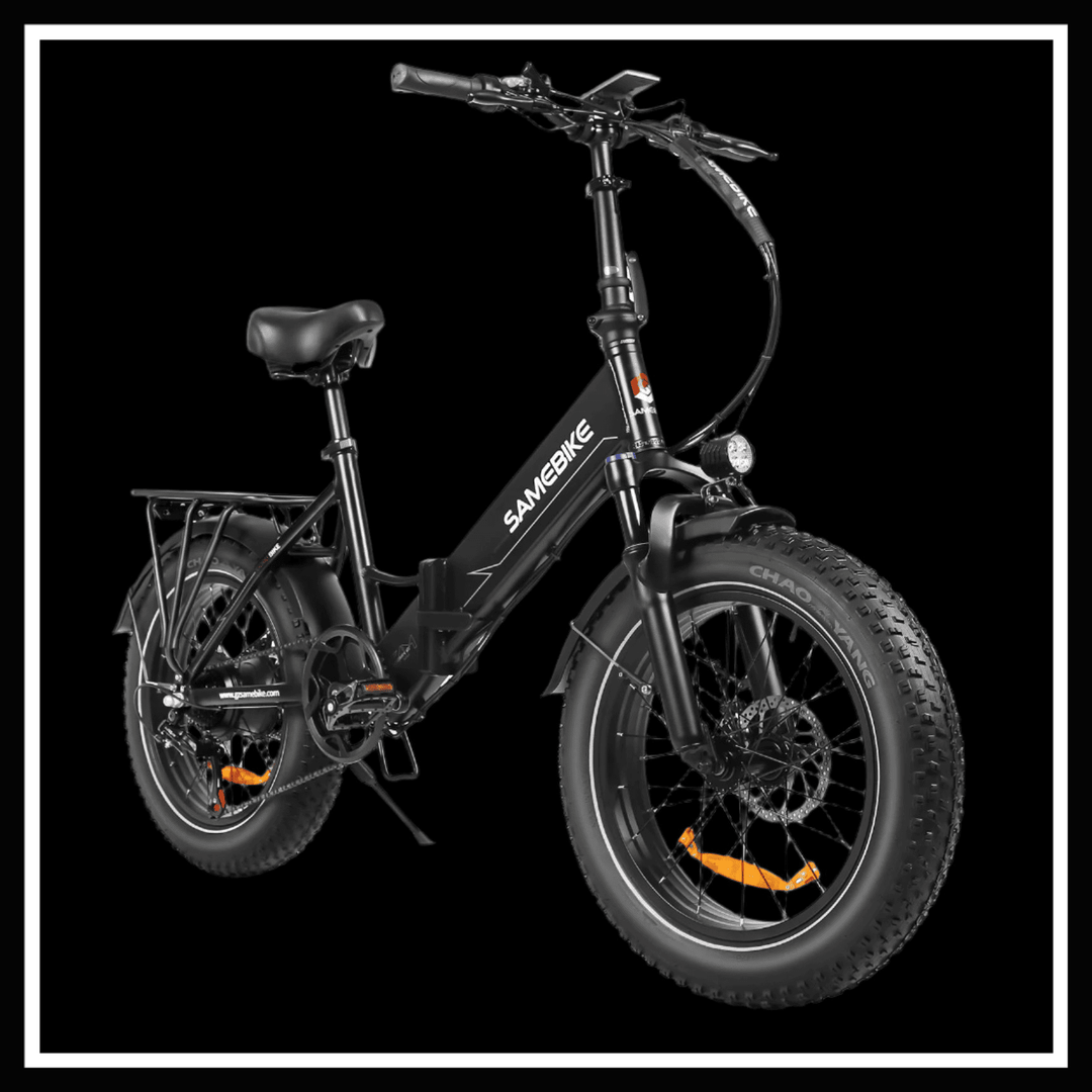 SAMEBIKE LOTDM200 II, a lightweight folding bike with 750W motor, suitable for urban commuting and storage.