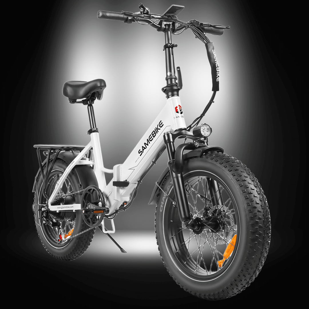 SAMEBIKE LOTDM200 II high-powered folding bike with fat tires and compact design for urban commuting.