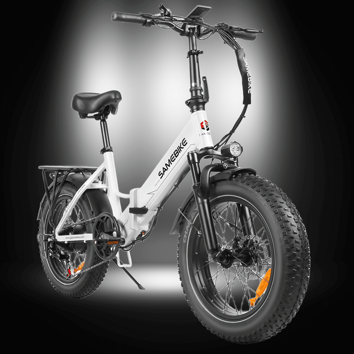 SAMEBIKE LOTDM200 II high-powered folding bike with fat tires and compact design for urban commuting.