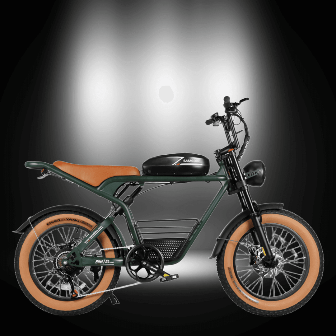 SAMEBIKE M20 ELECTRIC BIKE showcased in a stylish green and brown design with a high-torque 1000W motor.