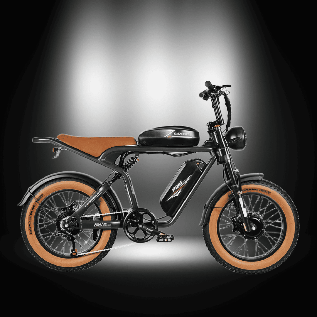 Samebike M20-III electric bike showcasing its sleek design and dual motors, perfect for adventures.