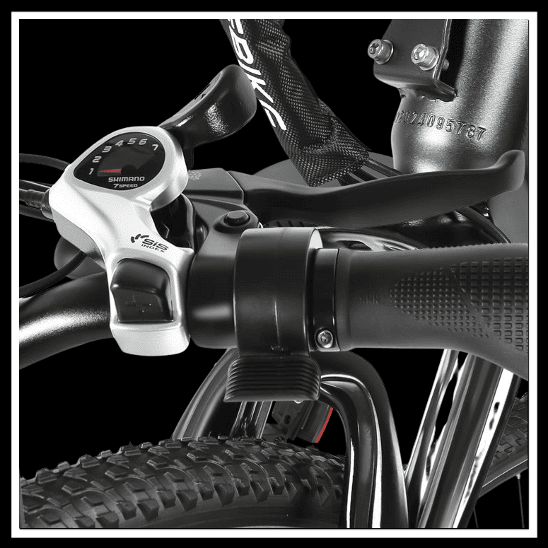 SAMEBIKE RS-A01 MEN electric bike gearshift and handlebar close-up for comfortable commuting