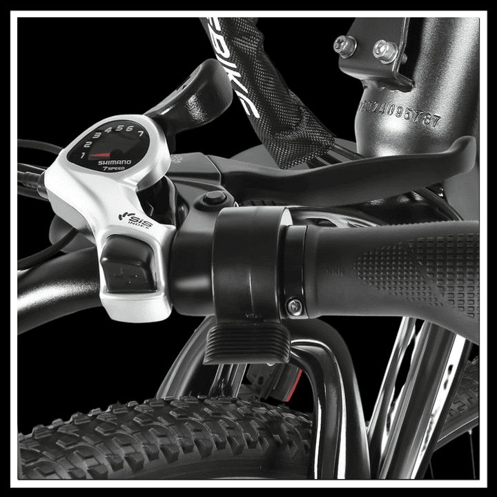 SAMEBIKE RS-A01 MEN electric bike gearshift and handlebar close-up for comfortable commuting