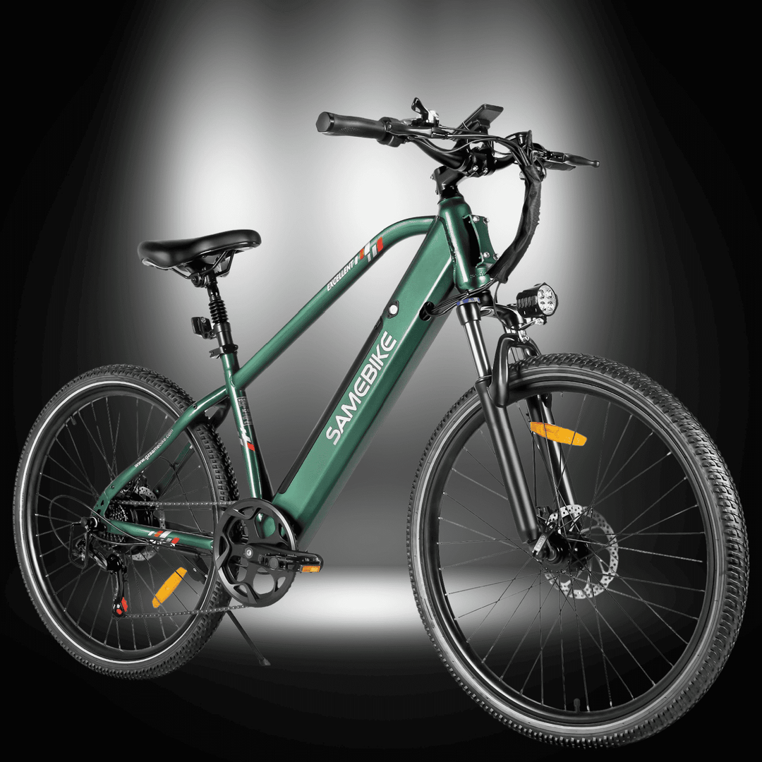 🇮🇪🇬🇧🇪🇺 SAMEBIKE RS-A01 MEN electric city bike in green, perfect for commuting and light all-terrain rides.