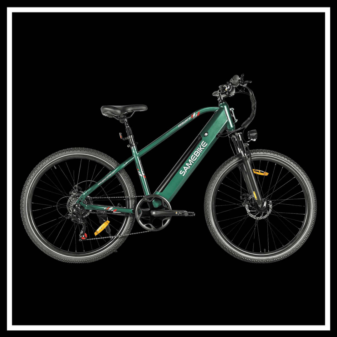 SAMEBIKE RS-A01 MEN Electric City Bike in green color with mountain bike features.