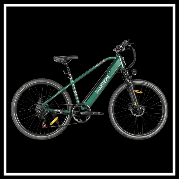 SAMEBIKE RS-A01 MEN Electric City Bike in green color with mountain bike features.