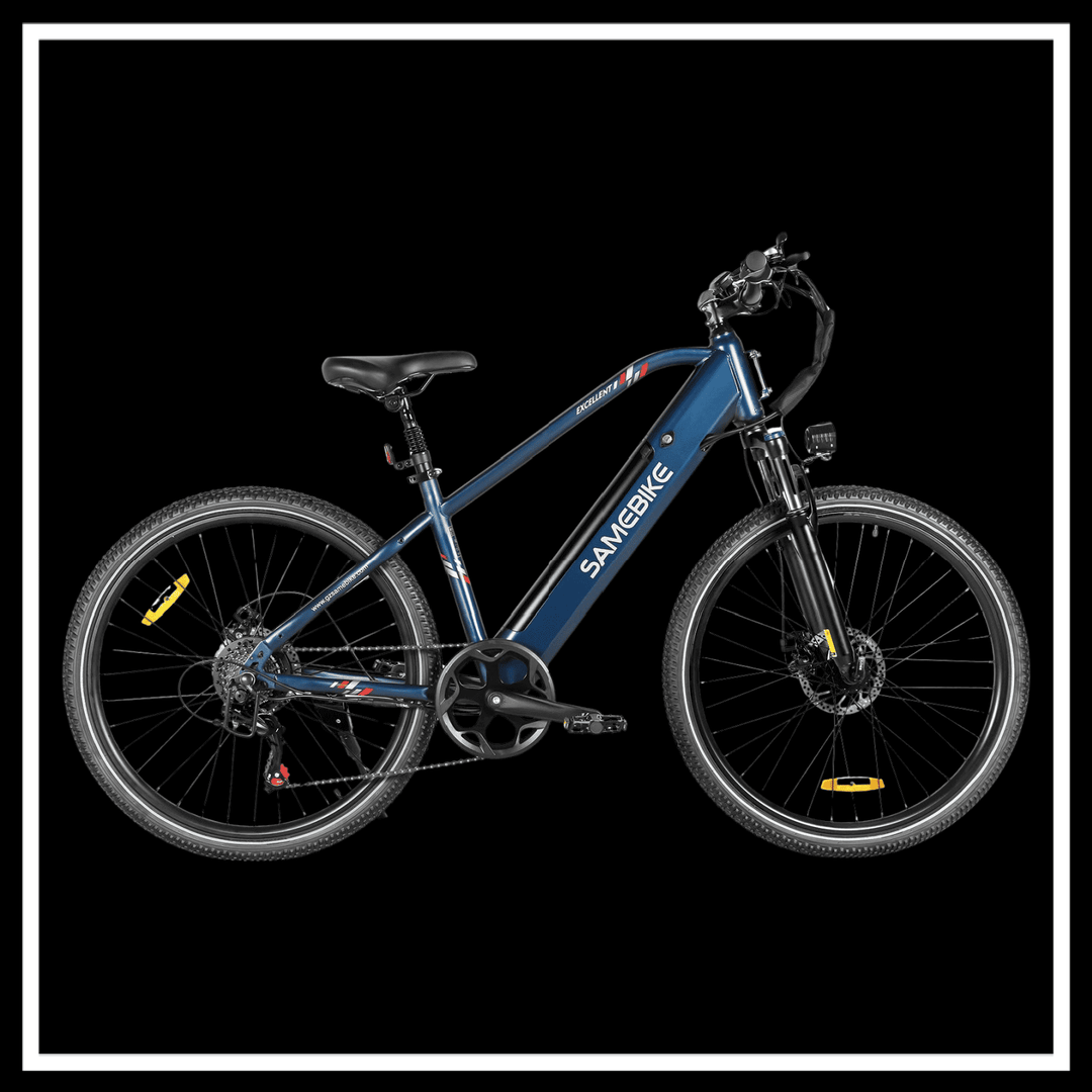 🇮🇪🇬🇧🇪🇺 SAMEBIKE RS-A01 MEN Electric City Bike in blue on a black background.