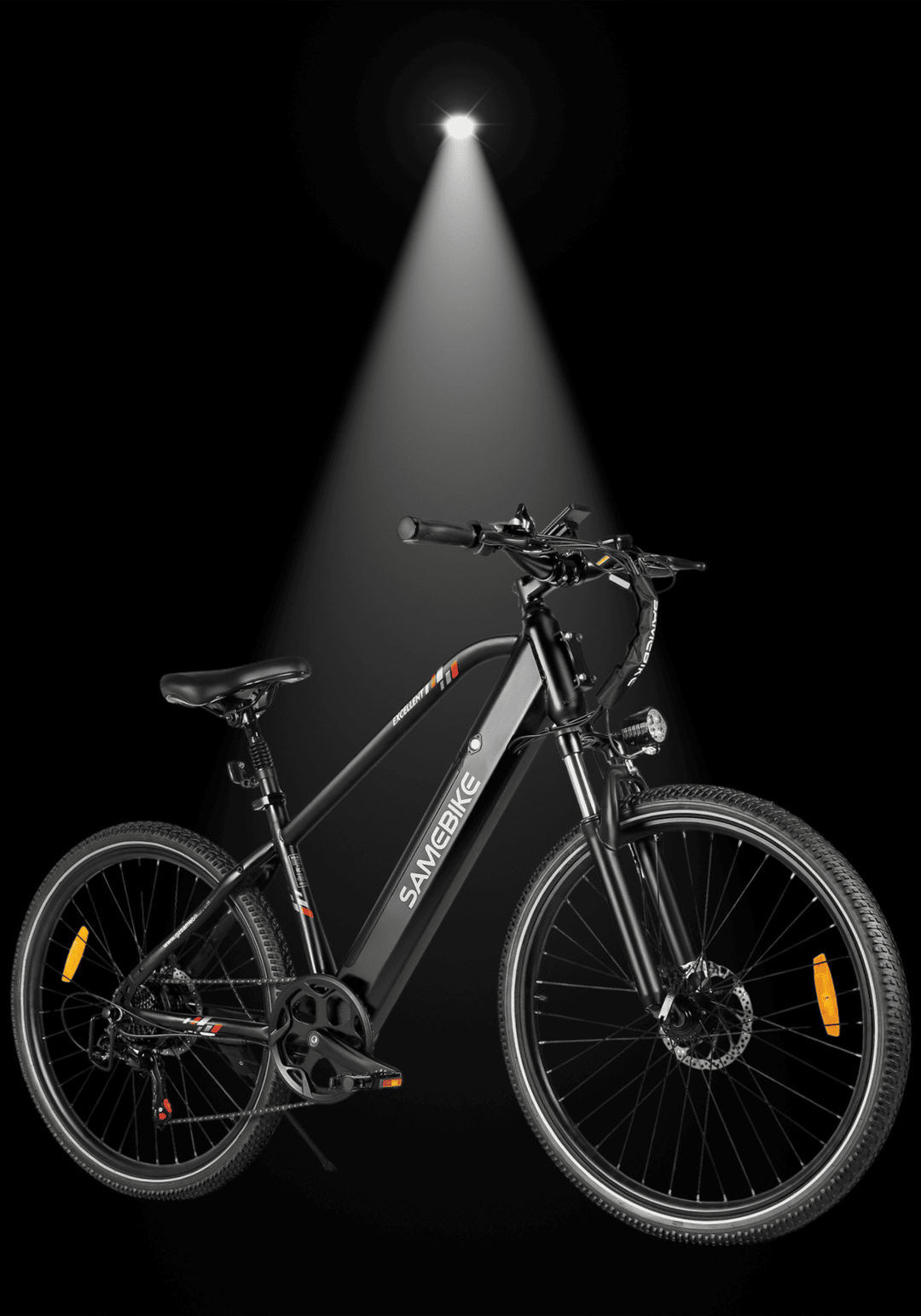 🇮🇪🇬🇧🇪🇺 SAMEBIKE RS-A01 MEN electric city bike on display with spotlight effect.