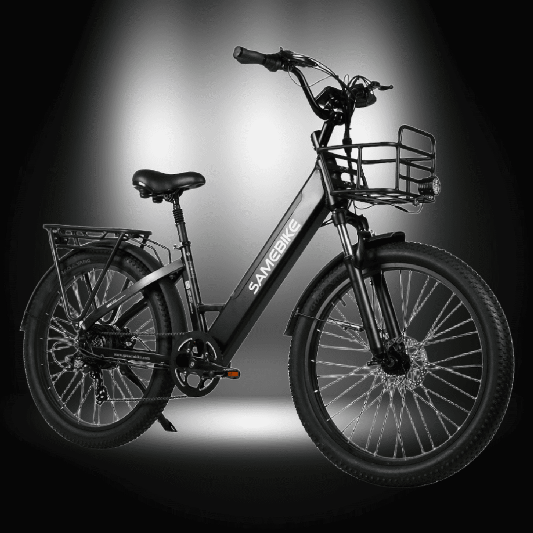 SAMEBIKE RS-A01 PLUS electric bike showcasing a sleek design and strong hub motor.