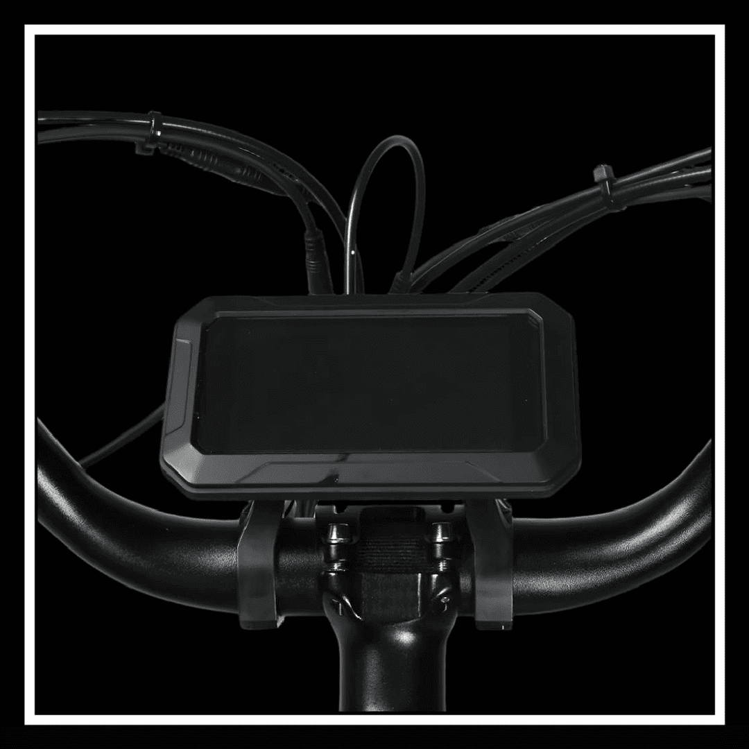 Display panel on SAMEBIKE RS-A01 PLUS electric bike handlebars showing controls and settings.