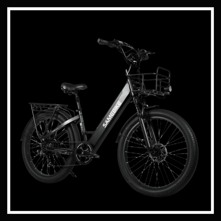 SAMEBIKE RS-A01 PLUS Electric City Bike with basket, designed for comfortable commuting.