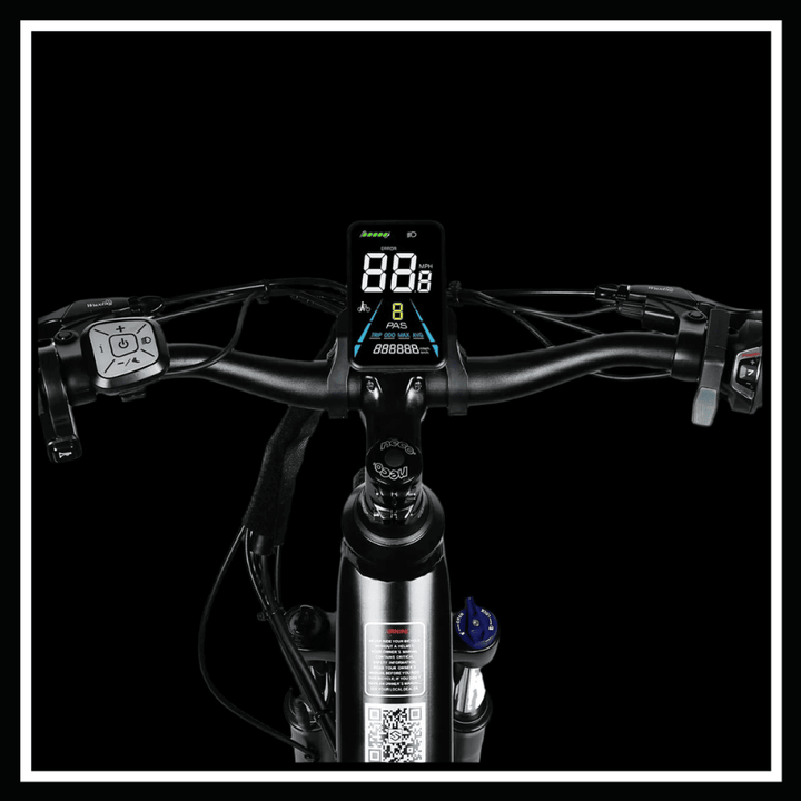SAMEBIKE RS-A01 PRO electric bicycle display showing speed and battery level.