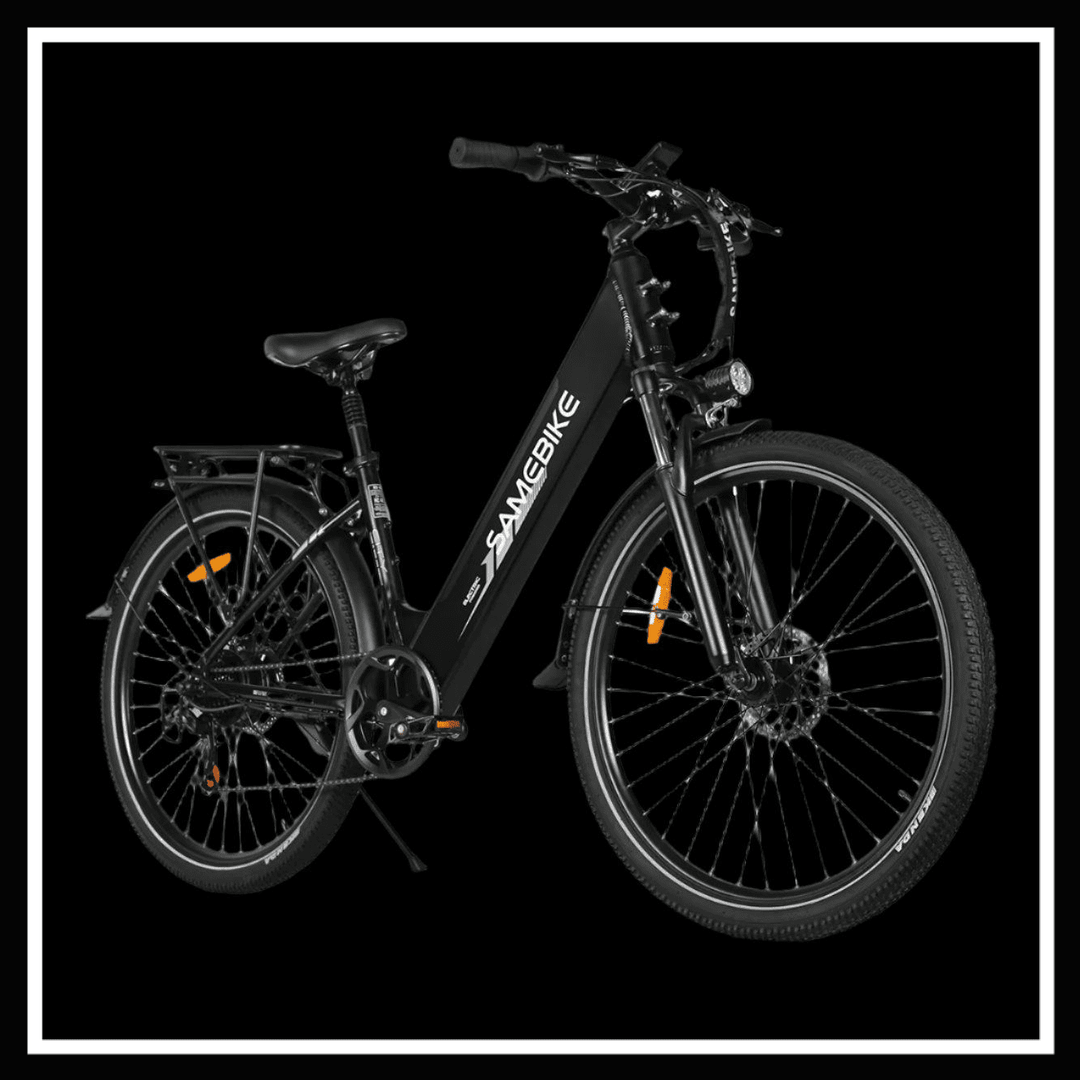 SAMEBIKE RS-A01 PRO electric bicycle in sleek black design, ideal for city commuting and weekend adventures.
