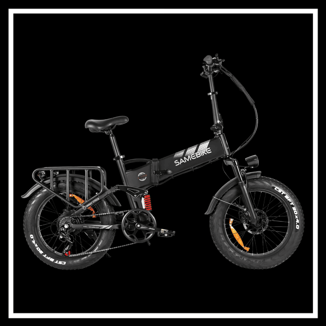 Samebike RS-A02 Pro electric bike in black color with fat tires and compact design, perfect for off-road adventures.
