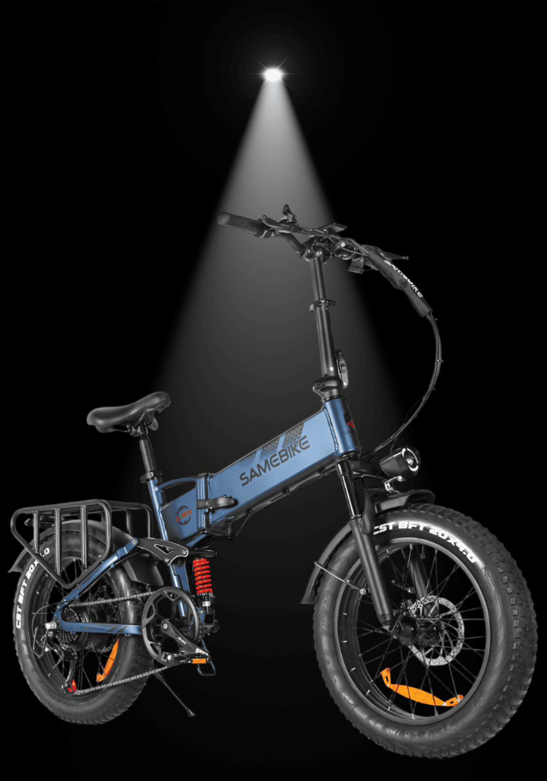 🇮🇪🇪🇺🇬🇧 SAMEBIKE RS-A02 PRO electric bike with fat tires in spotlight.