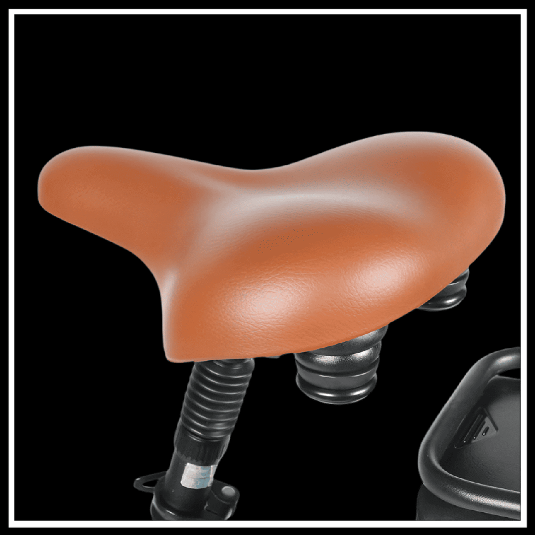 SAMEBIKE RS-A07 comfortable brown saddle with triple suspension for a smooth ride.