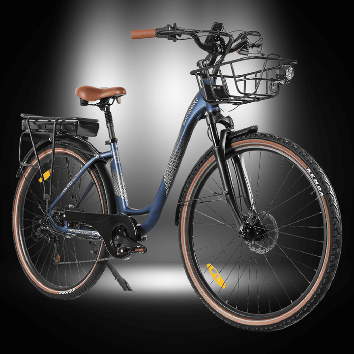 SAMEBIKE RS-A07 ELECTRIC BIKE showcasing its stylish design and features, perfect for city commuting.