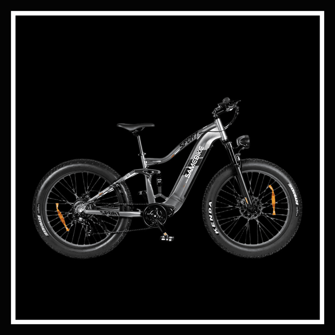 SAMEBIKE RSA08-II ELECTRIC BIKE showcased in a sleek black background, emphasizing its design and features.