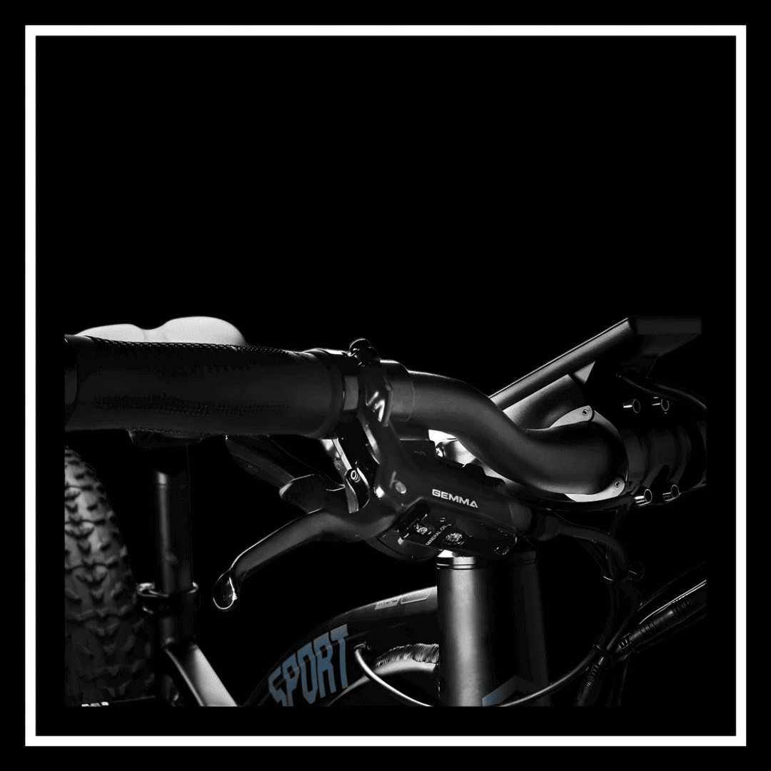 Close-up view of the handlebars and controls of the SAMEBIKE RSA08-II ELECTRIC BIKE, showcasing its sporty design.