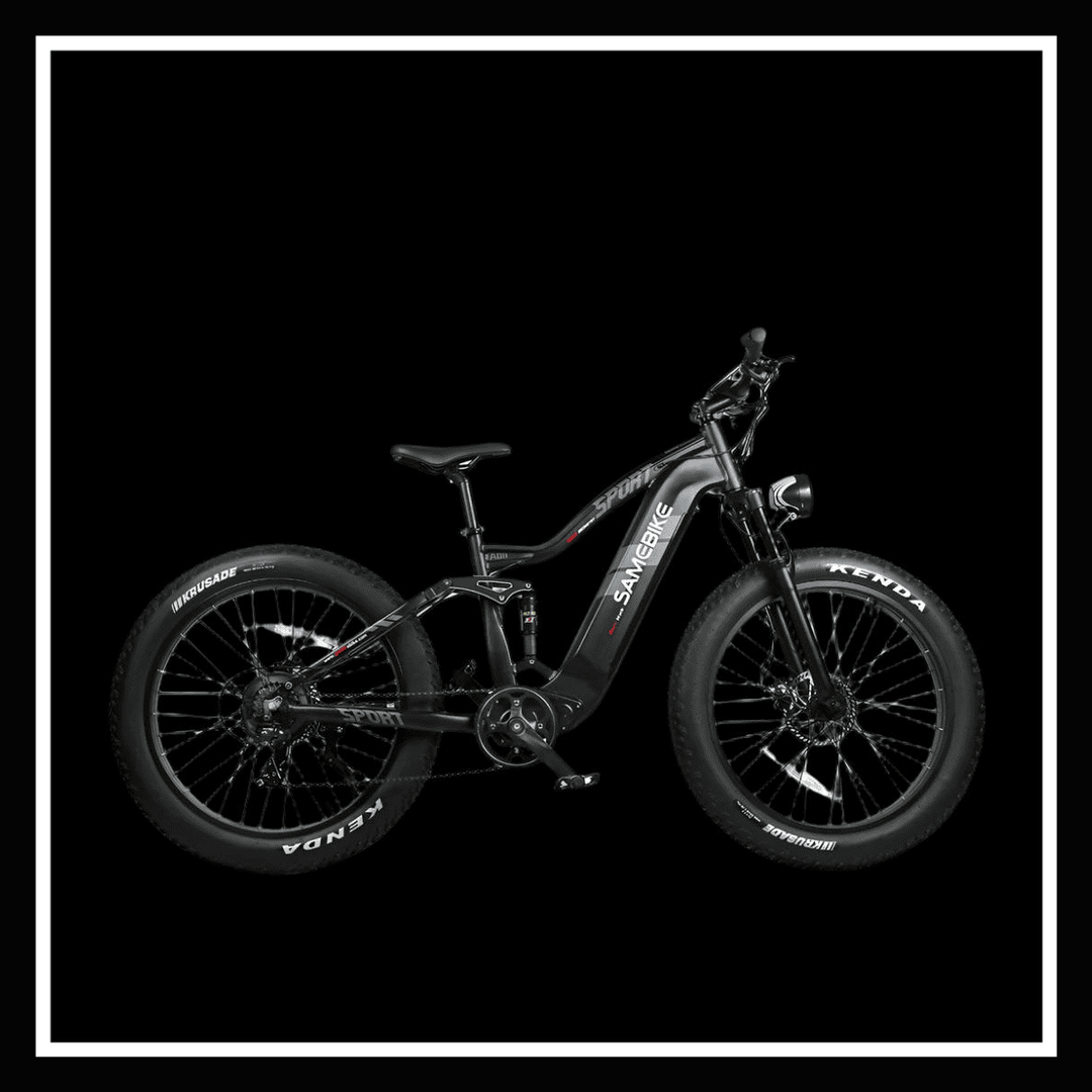 SAMEBIKE RSA08-II ELECTRIC BIKE in sleek black design featuring fat tires and powerful motor for off-road adventures.