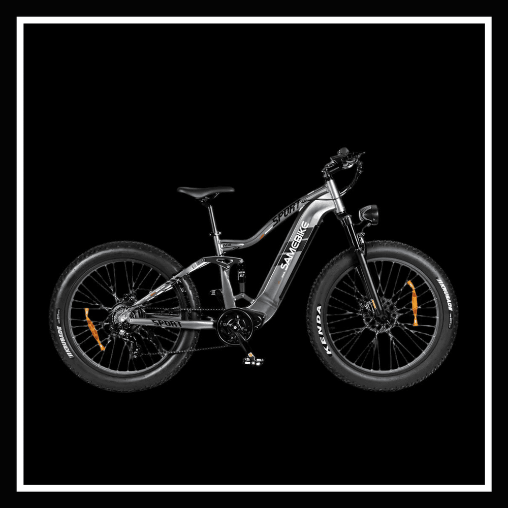 SAMEBIKE RSA08-II ELECTRIC BIKE showcased in a sleek black background, emphasizing its design and features.