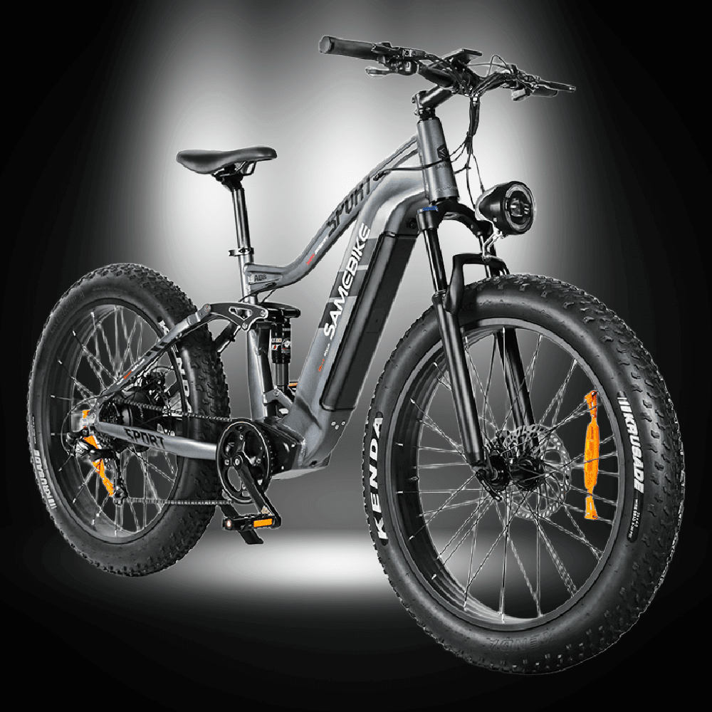 SAMEBIKE RSA08-II ELECTRIC BIKE showcasing a powerful mountain bike design with fat tires and sleek body.
