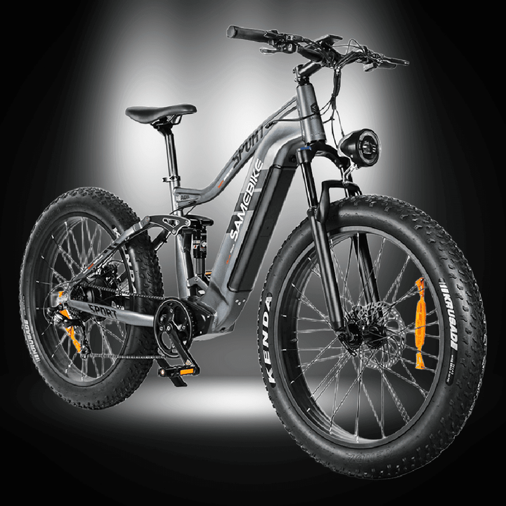 SAMEBIKE RSA08-II ELECTRIC BIKE showcasing a powerful mountain bike design with fat tires and sleek body.