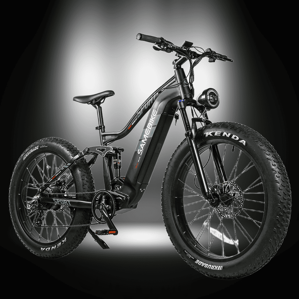 SAMEBIKE RSA08-II electric mountain bike with 1000W motor and fat tires for off-road adventures.