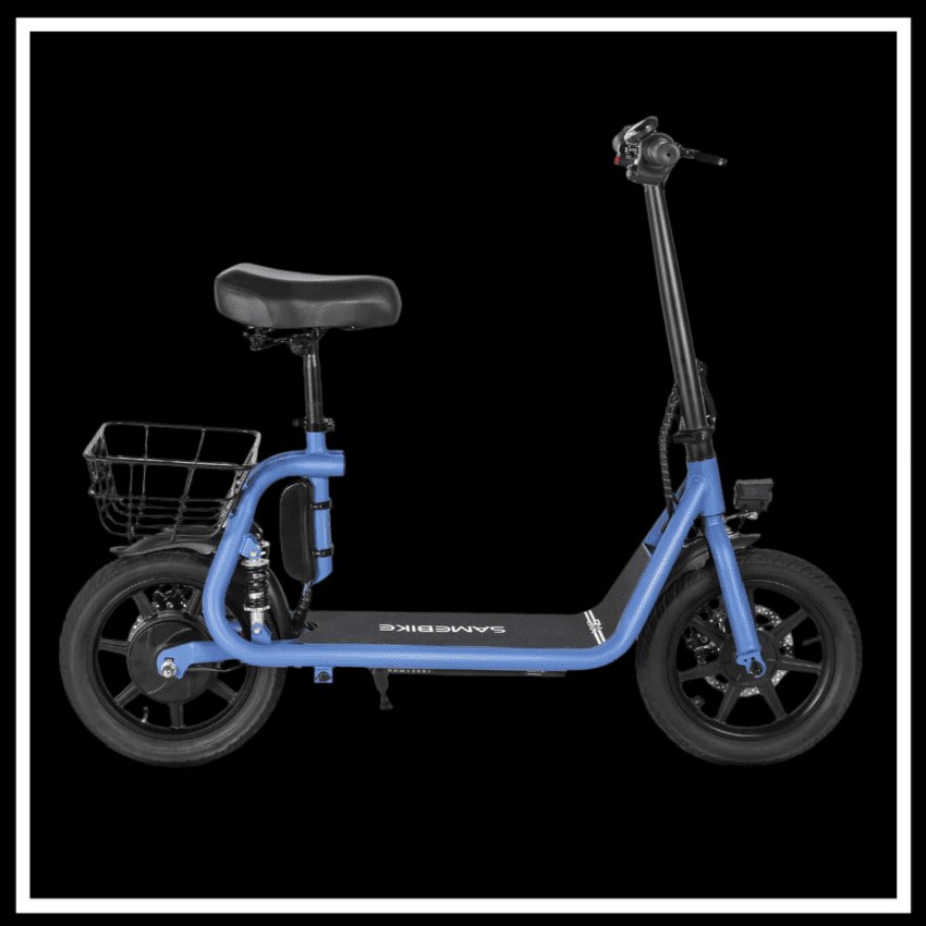 SAMEBIKE SM-C02 500W ELECTRIC BIKE side view showcasing blue frame and front basket