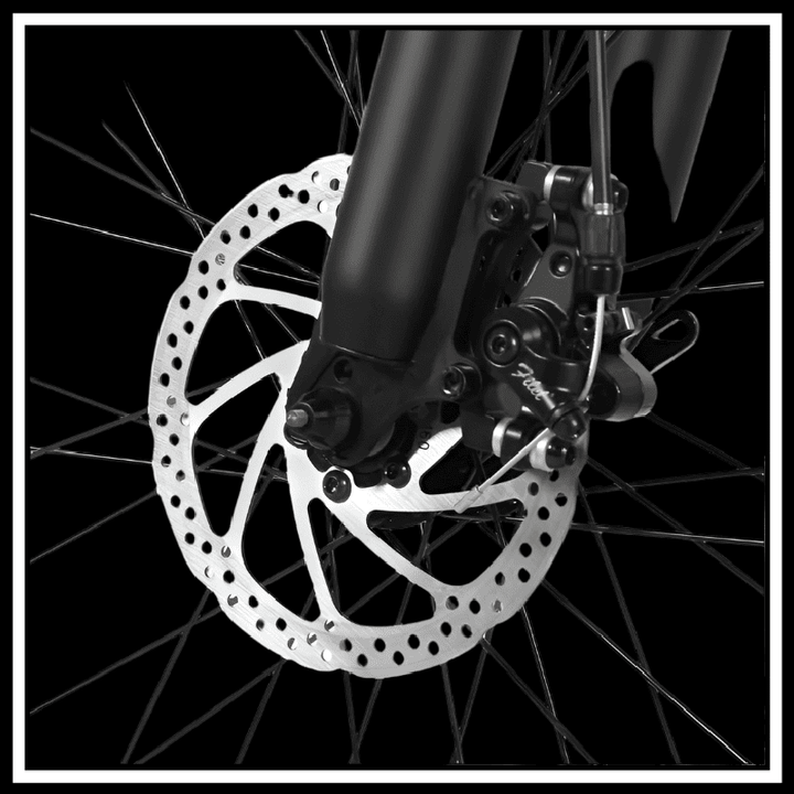 Detailed view of the disc brake on the SAMEBIKE SY26-II ELECTRIC BIKE for efficient stopping power.