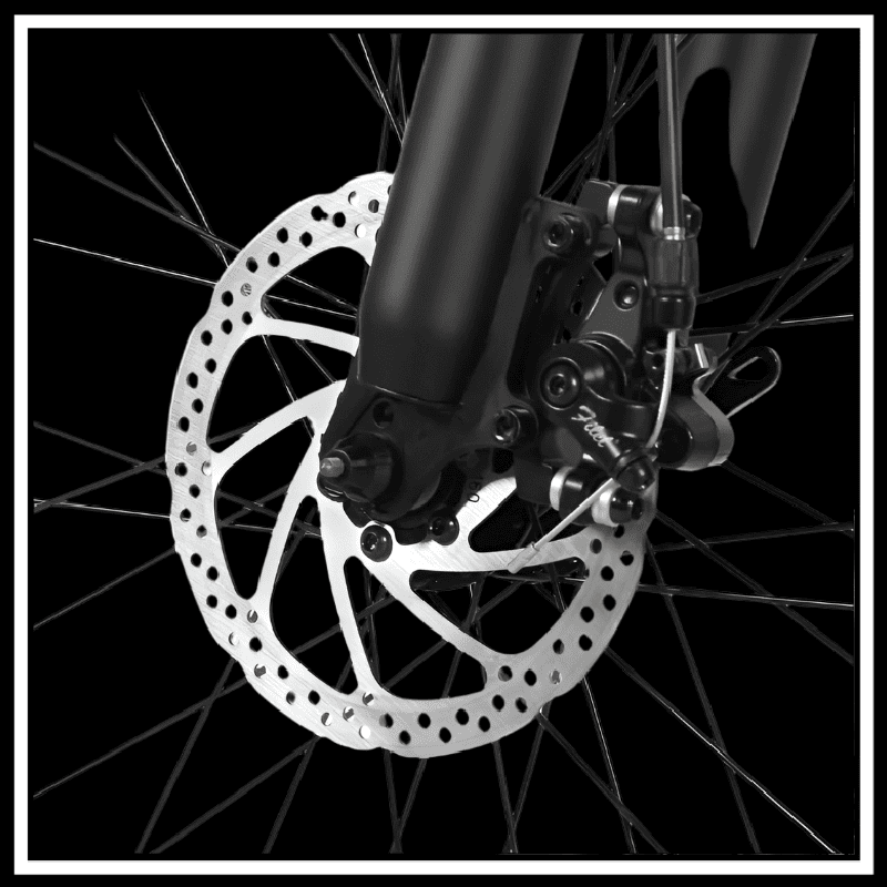 SAMEBIKE SY26-II disc brake close-up showing high-quality braking system for electric bike performance.
