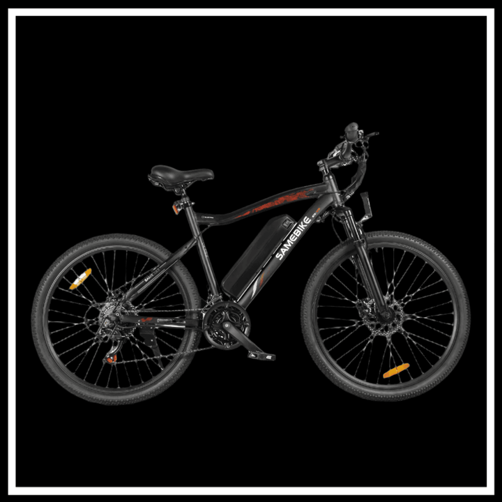 Electric bike SAMEBIKE SY26-II on a black background, featuring a powerful motor and robust design for urban commuting.