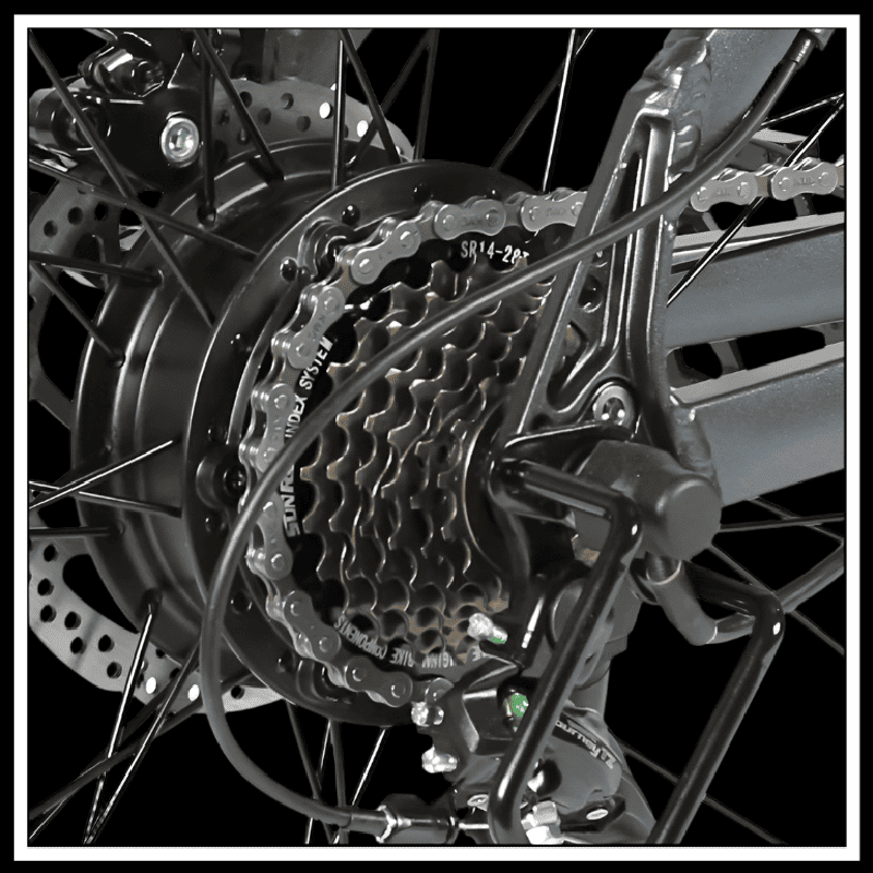 Detailed close-up of the gear system on the 🇮🇪🇪🇺🇬🇧 SAMEBIKE SY26-II electric commuter bike.