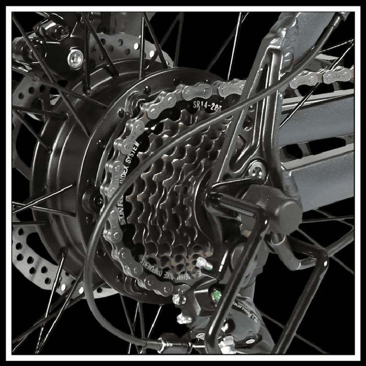 Detailed close-up of the gear system on the 🇮🇪🇪🇺🇬🇧 SAMEBIKE SY26-II electric commuter bike.