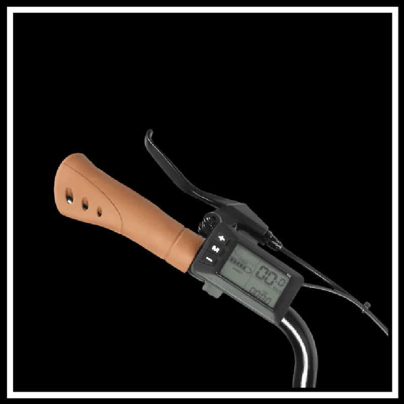 alt tag for SAMEBIKE TDE10Z electric bike handlebar with display and leather grip