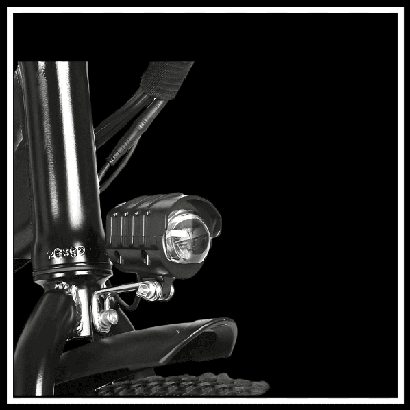 SAMEBIKE TDE10Z electric bike front light and frame close-up for urban commuting.