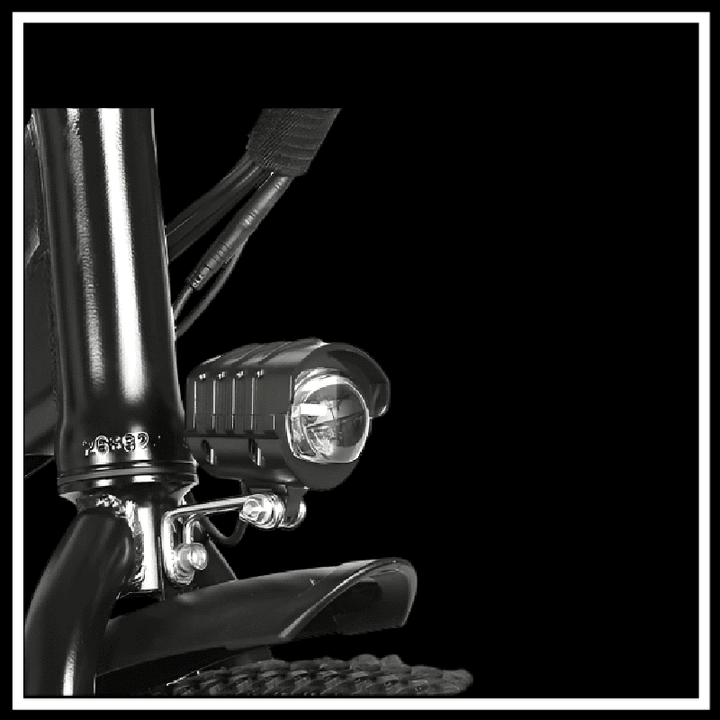 SAMEBIKE TDE10Z electric bike front light and frame close-up for urban commuting.