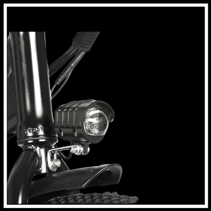 SAMEBIKE TDE10Z electric bike front light and frame close-up for urban commuting.