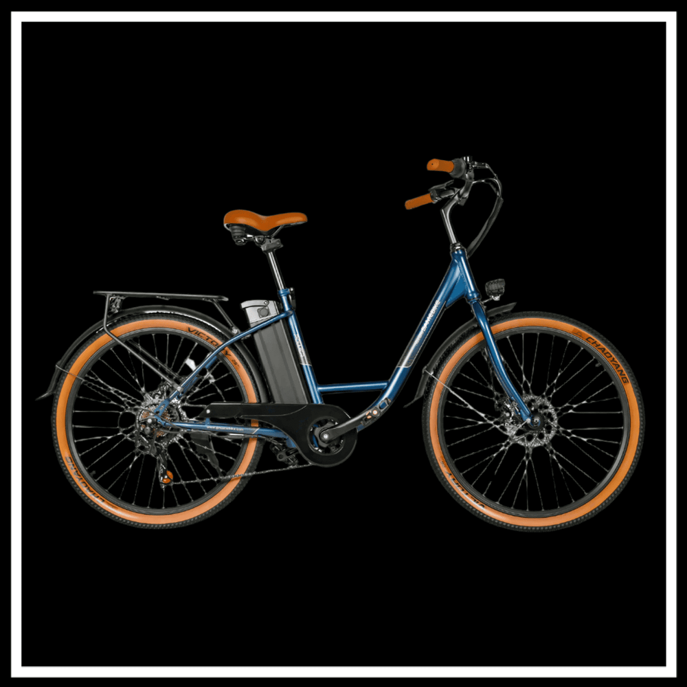 SAMEBIKE TDE10Z ELECTRIC BIKE in blue color with stylish brown accents, designed for urban commuting.