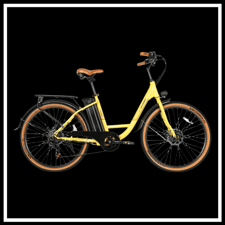 SAMEBIKE TDE10Z stylish yellow electric bike with lightweight frame and comfortable saddle for urban commuting