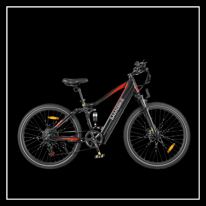 SAMEBIKE XD26-II electric bike with dual suspension, 750W motor, and sleek black design.