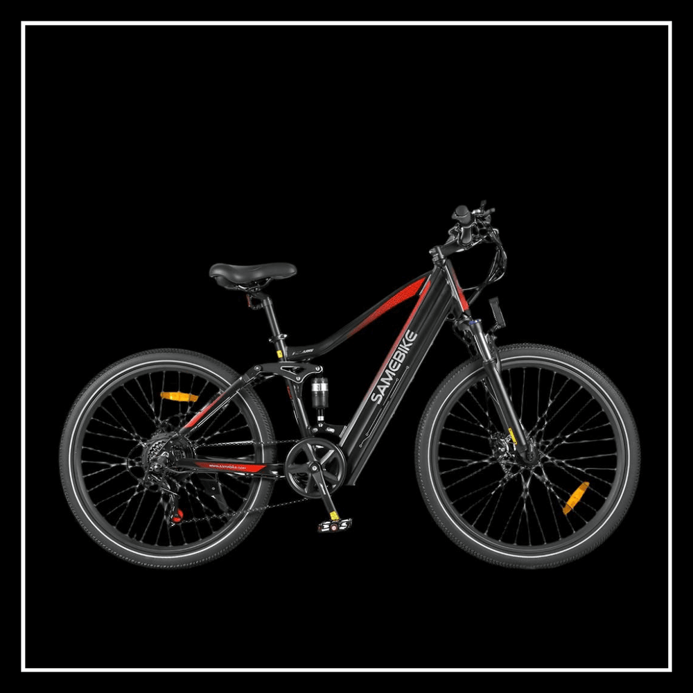 SAMEBIKE XD26-II electric bike with dual suspension, 750W motor, and sleek black design.