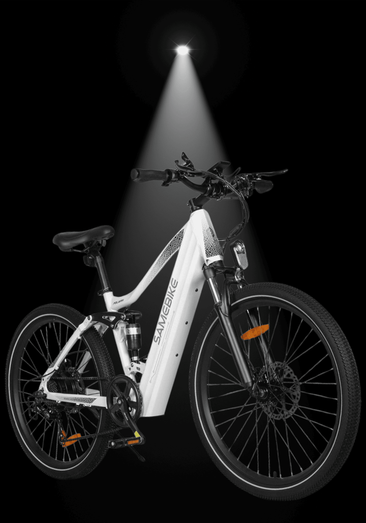SAMEBIKE XD26-II Electric Bike showcasing its sleek design and powerful features under spotlight.