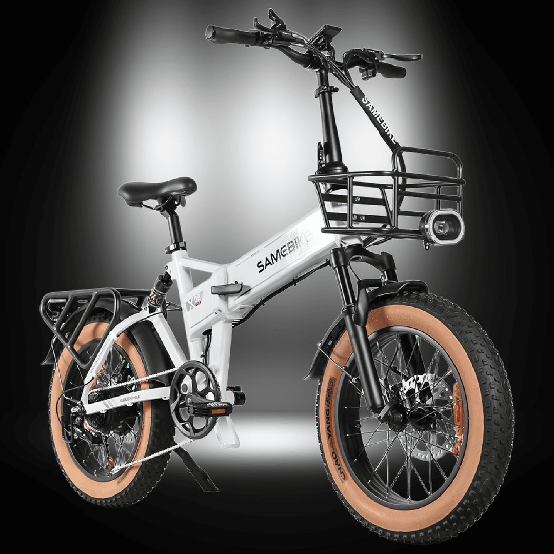 alt_tag: SAMEBIKE XWLX09 II high-performance electric bike with foldable design and urban style.
