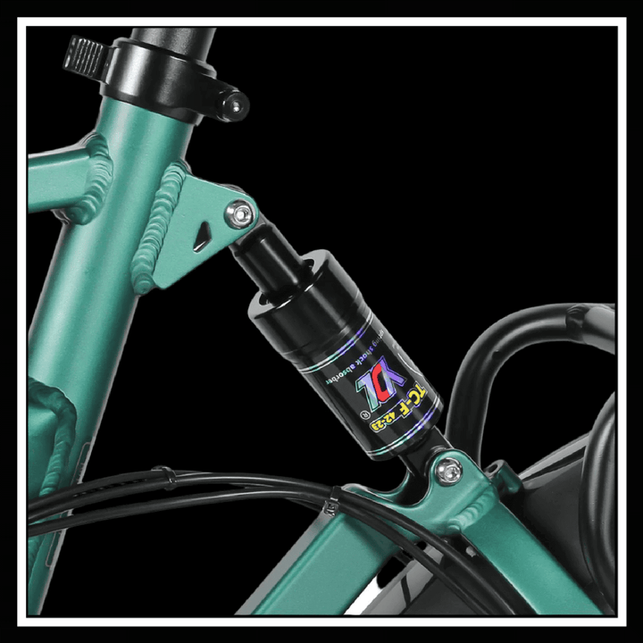 SAMEBIKE XWLX09 II suspension system showcasing efficient shock absorption for a smooth ride.