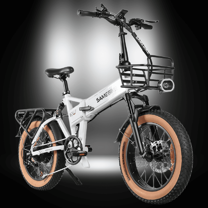 alt_tag: SAMEBIKE XWLX09 II high-performance electric bike with foldable design and urban style.