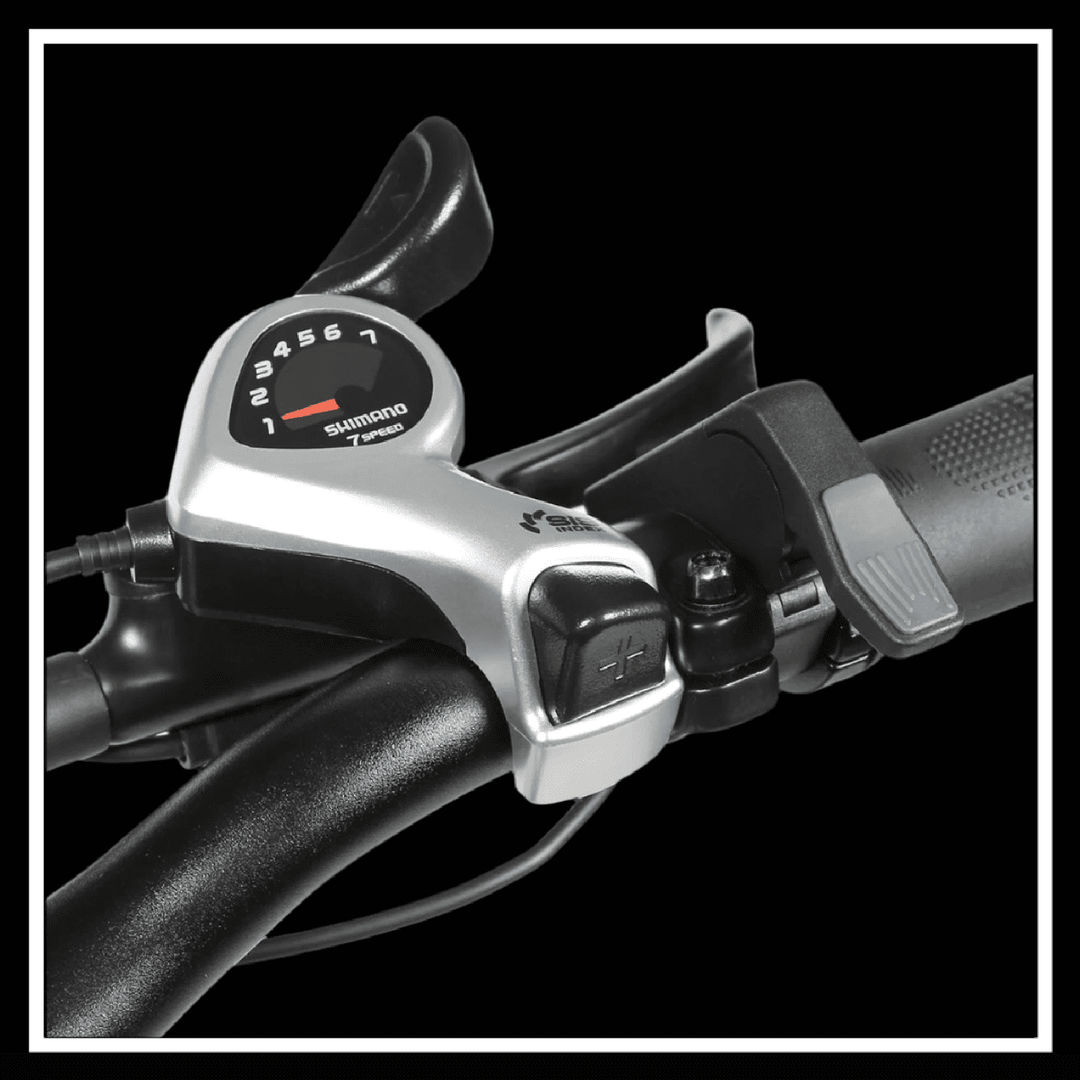 Detail view of the gear shifter on the SAMEBIKE XWLX09 II electric bike handlebars.